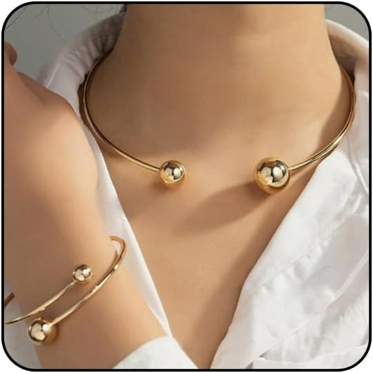 Collar Necklace for Woman Trendy Silver Choker Necklaces for Woman Statement Open Round Collar Choker Necklace