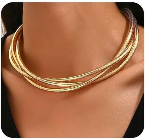 Chunky Gold Statement Choker Neckalce for Women Layered Snakebone Chain Collar Necklace Twist Wrap Stainless Steel Choker Punk Aesthetic Jewelry Gifts