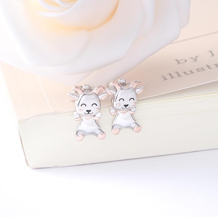 Animal Jacket Earrings for Womens 925 Sterling Silver Axolotl Pug Cat Goat Earrings Cute 3D Earrings Jacket Hypoallergenic