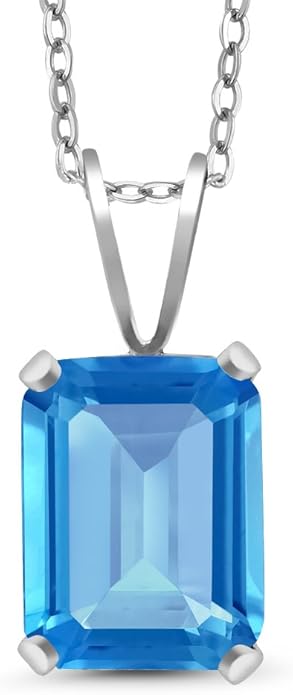 Gem Stone King Emerald Cut Pendant Necklace For Women | 925 Sterling Silver | Emerald Cut 9X7MM | Gemstone Birthstone | Fine Jewelry for Her Mom Wife | With 18 Inch Silver Chain