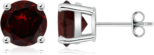 ANGARA Natural Garnet Solitaire Studs for Women | Basket-Set Round Garnet Studs in 14K Solid Gold/Sterling Silver/Platinum | January Birthday, Anniversary, Gemstone Jewellery Gift