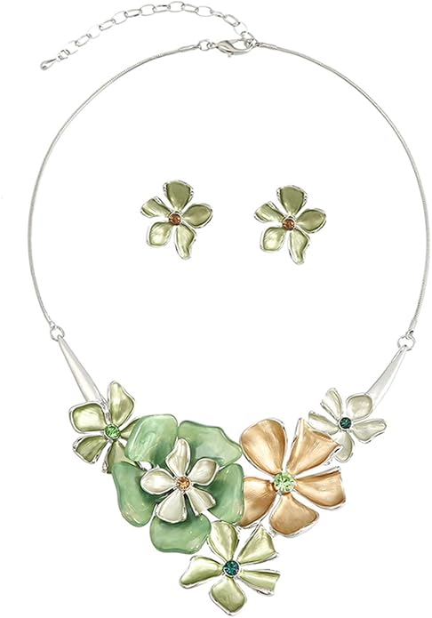 Chunky Statement Jewelry Set Vintage Retro Leaf Flower Floral Geometric Bohemian Boho Bib Necklace Earring Set Fashion Costume Jewelry for Women Girls Wedding Party Prom Unique Gift