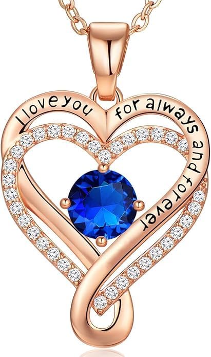 Birthstone Infinity Heart Necklace for Women Wife Girlfriend Mom Daughter Gifts S925 Silver Jewelry For Anniversary Rose Gold Gifts For Birthday Christmas Mothers Valentines Day