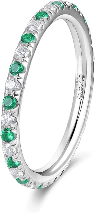 CYW Moissanite Sapphire Ruby Emerald Hand Setting Full Eternity Rings for Women, Solid 925 Sterling Silver, Stackable Ring, Wedding Birthday Valentines Anniversary Mothers Day Ideal Gift for Her