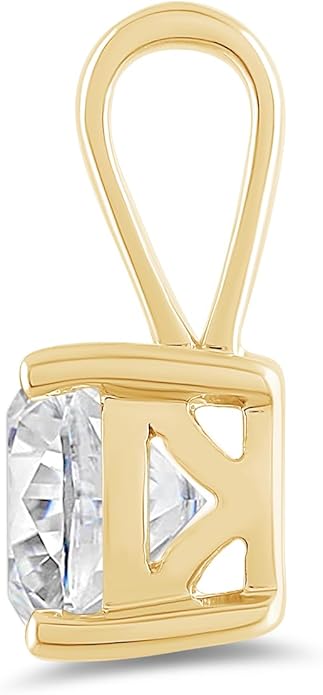 Everyday Elegance Solid 14K Gold Cubic Zirconia Solitaire Pendant Necklace for Women Heart, Princess, Round, Oval, Emerald, Pear & Cushion Cut 1 or 2 CTW | .60mm Thick 16" 18" Length Box Link Chain