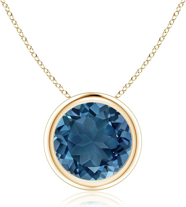 Angara Natural London Blue Topaz Solitaire Pendant for Women | Round Blue Topaz Pendant Necklace in 14K Solid Gold/Silver/Platinum With 18" Chain | December Birthday, Gemstone Jewelry Gift