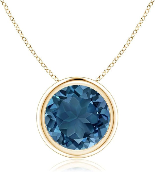 Angara Natural London Blue Topaz Solitaire Pendant for Women | Round Blue Topaz Pendant Necklace in 14K Solid Gold/Silver/Platinum With 18" Chain | December Birthday, Gemstone Jewelry Gift