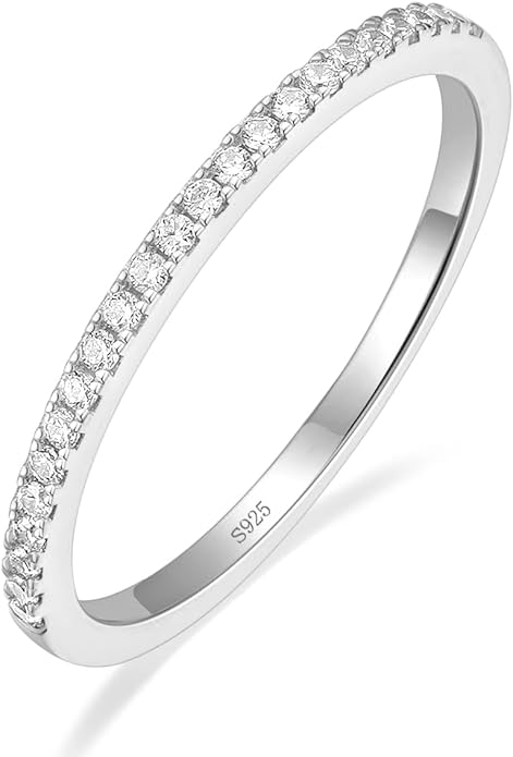 EAMTI 1.5mm 14K Gold Plated Eternity Bands for Women 925 Sterling Silver Half Eternity Stackable CZ Engagement Ring for Women Size 3-10
