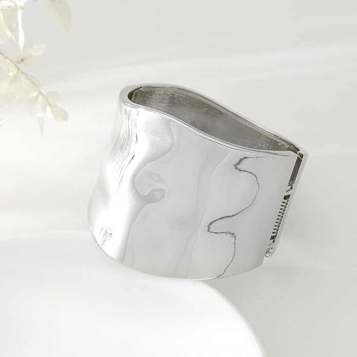 Bangle Bracelets for Women | 14K Gold Plated Trendy Wide Bracelets | Hinged Arm Cuff Bangles Chunky Bracelet for Women