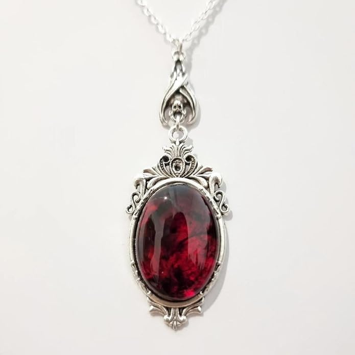 Gothic Vampire Necklace Vintage Stardust Crystal Cameo Pendant Necklace Punk Style Vampire Pendant Oval Necklace Satanic Demon Red Pendant Necklace Jewelry
