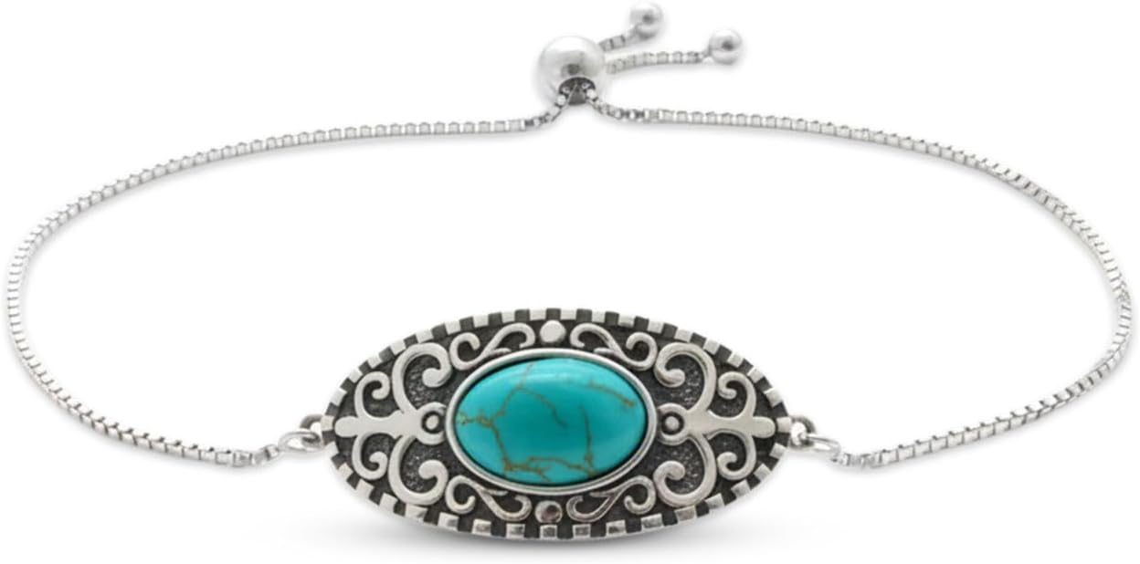 12x8MM Genuine Turquoise Bracelet for Women 925 Sterling Silver Blue Green Square Gemstone Adjustable Boho Bracelets 6 to 8 Inch