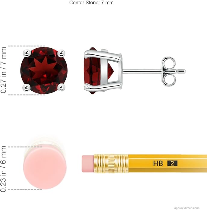 ANGARA Natural Garnet Solitaire Studs for Women | Basket-Set Round Garnet Studs in 14K Solid Gold/Sterling Silver/Platinum | January Birthday, Anniversary, Gemstone Jewellery Gift