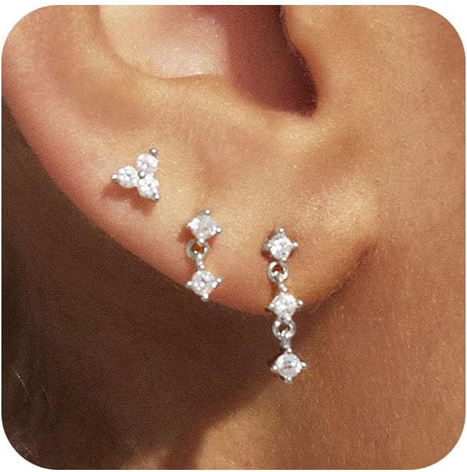 Gold Plated Earrings for Women, 14k Gold Plated Earring Stack Hypoallergenic Pearl Drop Earring Dainty Earrings for Women Trendy Cute Small Huggie Hoop Earring Fashion Womens Jewelry