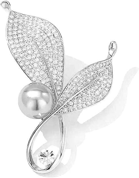Dainty Gold Crystal Flower Brooch Pin Shiny Zircon Pearls Floral Femininity Brooch Trendy Prom Costume Jewelry Accessories Gift for Women