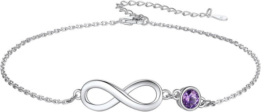 Custom4U Personalized Infinity Ankle Bracelets for Women 925 Sterling Silver Anklet Bracelet Endless Love Symbol Birthstone Charm Adjustable Foot Chain Jewelry Mothers Day Gifts for Mom Wife Women Her