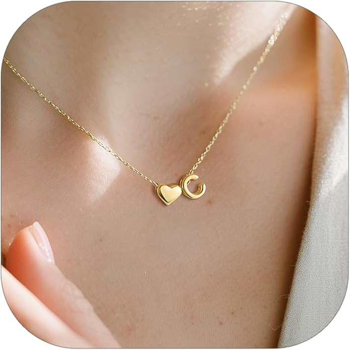 PROSILVER Initial Heart Necklace for Women, 925 Sterling Silver Tiny Heart Letter Necklace Siver, Gold Necklace, Come with Box