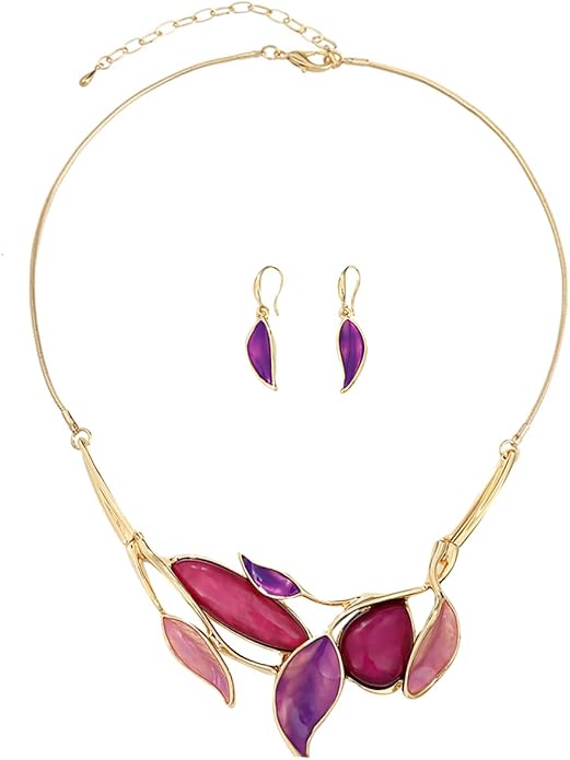 Vintage Chunky Statement Jewelry Set Retro Leaf Floral Geometric Bohemian Boho Bib Necklace Earring Set Fashion Costume Jewelry for Women Girls Wedding Party Prom Unique Gift