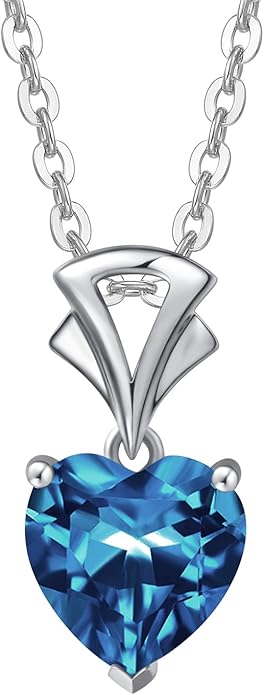 AGVANA Christmas Gifts 14K White Gold Gemstone Pendant with Sterling Silver Chain 8mm Heart Birthstone Necklace for Women Fine Jewelry Anniversary Birthday Gifts for Women Mom Wife Girlfriend Her