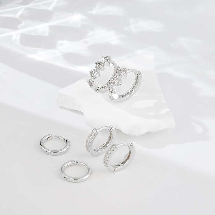 Gold Hoop Earrings Set for Women Trendy, 14K Gold Plated Chunky Hypoallergenic Small Diamond Cartilage Hoops Cute Cubic Zirconia Dangle Stud Earrings Jewelry Gifts