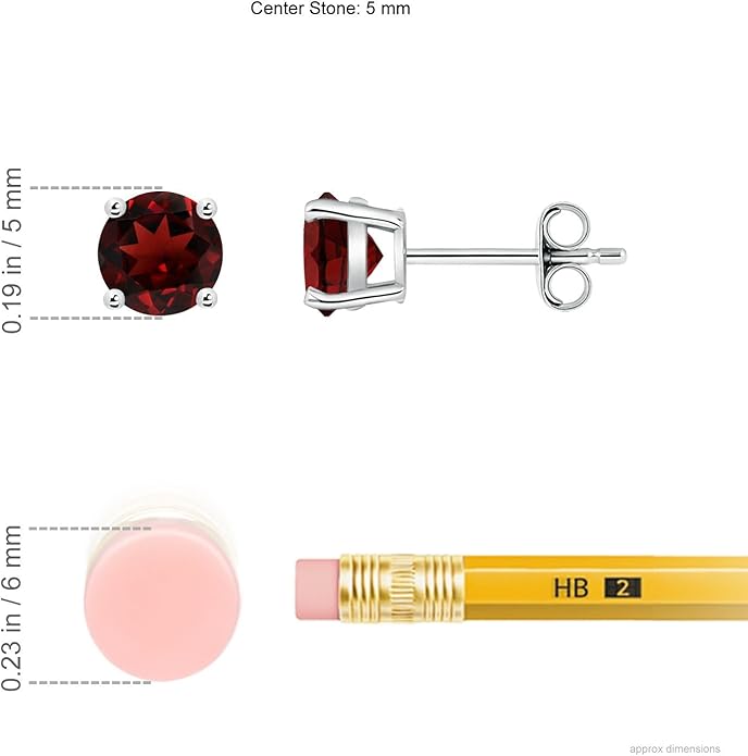 ANGARA Natural Garnet Solitaire Studs for Women | Basket-Set Round Garnet Studs in 14K Solid Gold/Sterling Silver/Platinum | January Birthday, Anniversary, Gemstone Jewellery Gift