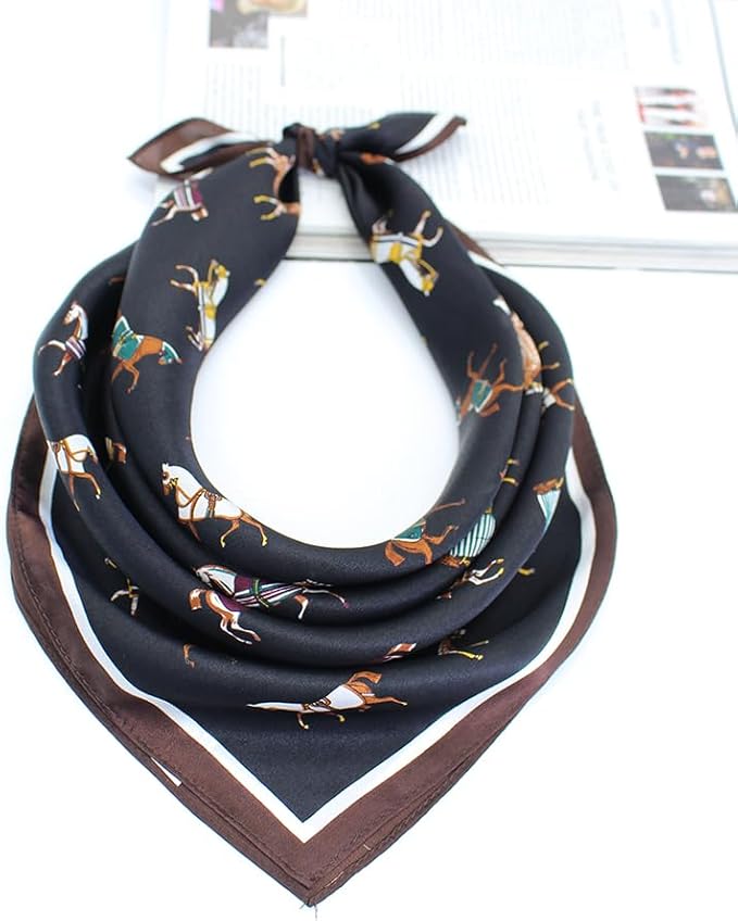 ANDANTINO 100% Pure Mulberry Silk Small Square Scarves -21'' x 21''- Digital Printed Neckerchief –Women Men Lightweight Scarf