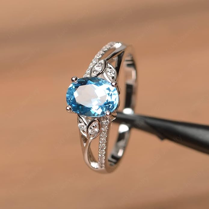 925 Sterling Silver Oval Shaped 8X6 MM Gemstone Ring Leaf Engagement Ring for Women Jewelry