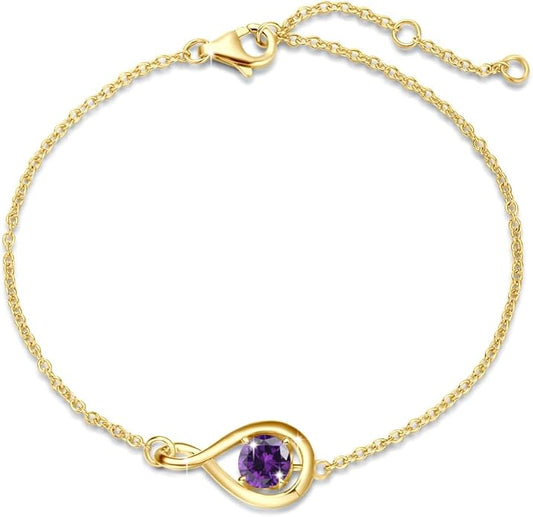 FANCIME Love Bracelet 925 Sterling Silver Infinity Birthstone Bracelets for Women Fine Jewelry Birthday Christmas Gifts for Her Mom Wife, Chain Length 6.7"+1.2" Extend