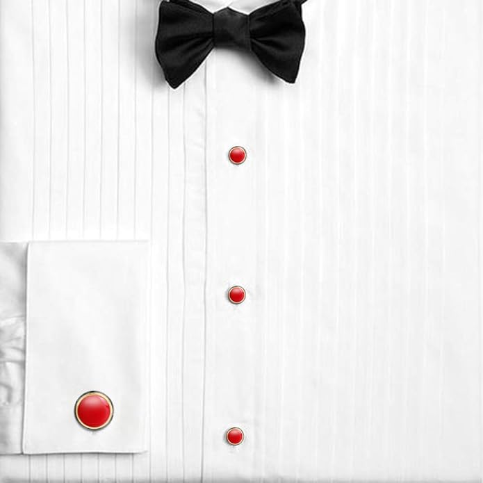 HAWSON Cufflinks and Studs for Men-Fashion Men Vintage Enamel Carbon Fiber Tuxedo Shirt Cufflinks and Studs Set for Regular Wedding Business Accessories