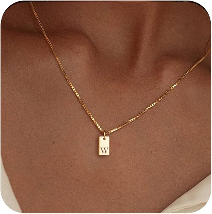 Initial Necklaces for Women 14K Gold Plated Letter Necklace Dainty Gold Name Necklace Personalized Initial Tag Pendant Necklace for Women Trendy Gold Jewelry