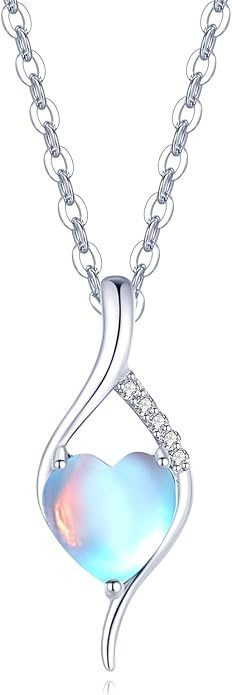 FANCIME 14K Solid White Gold Birthstone Necklace Genuine or Created 6mm Heart Gemstone Pendant with Lab Grow Diamonds Sterling Silver Chain Fine Jewelry Anniversary Birthday Gifts for Women 16" + 2"