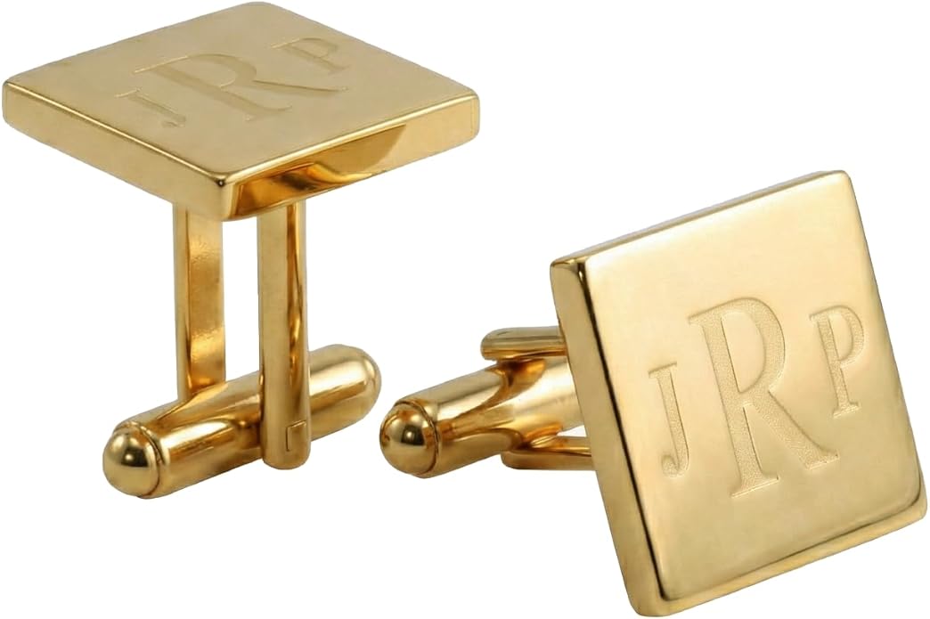 Custom Cuff Links & Personalized Tie Clip Gift Set for Men • Engraved Monogram, Date, Handwriting, Crest, Logo • Father's Day Gift for Dad • Gold, Silver, Black
