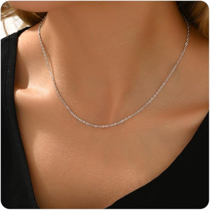 Dainty Chain Necklace for Women, 18K Gold Plated Coin Disc Choker Necklaces Simple Satellite Beaded Twisted Thin Paper Clip Chain Everyday Jewelry Gifts