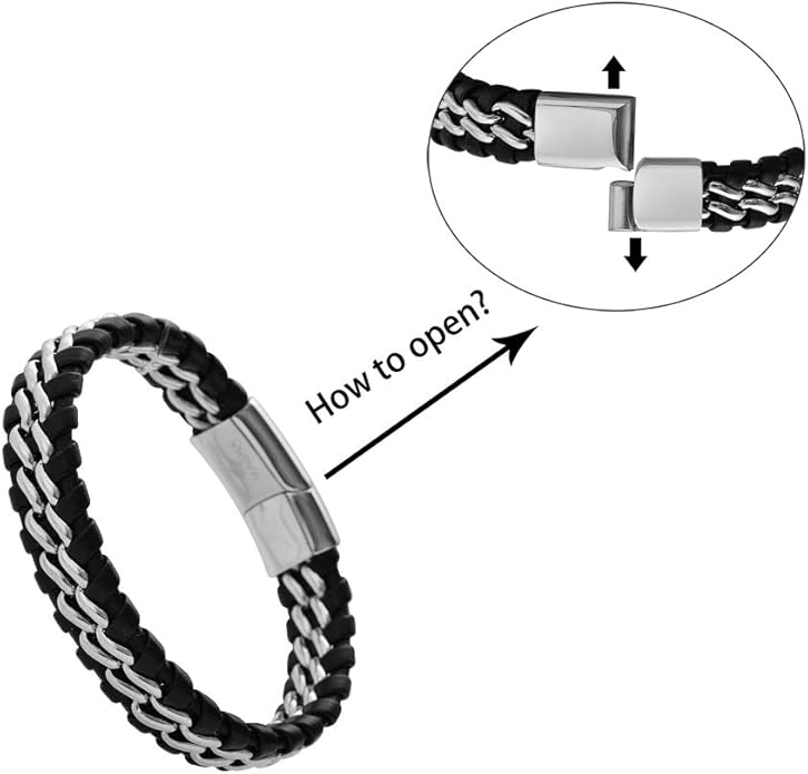Men's Braided Genuine Leather Link Steel Chain Bracelet
