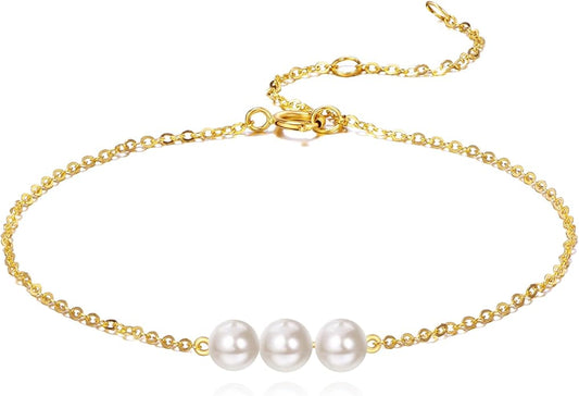KECHO 14K Real Gold Freshwater Cultured Pearl Bracelet 14K Solid Gold Jewelry Anniversary Birthday Gift for Women