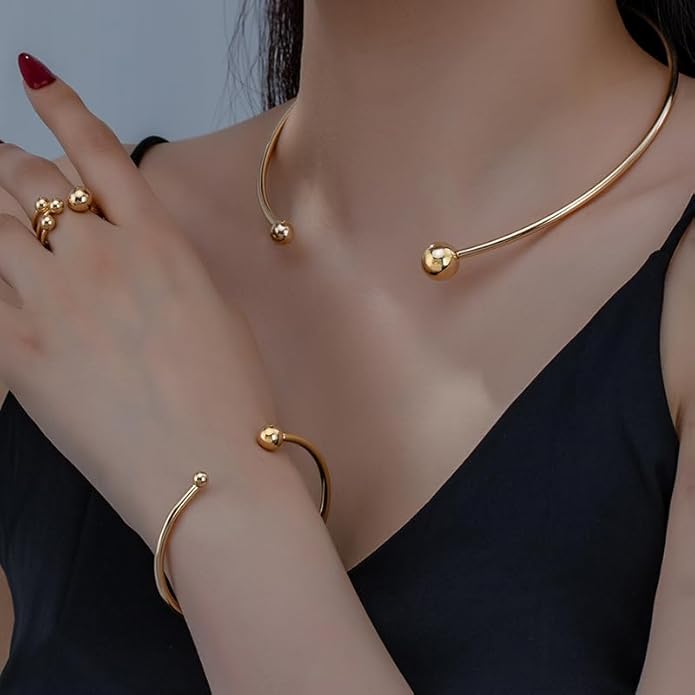 Collar Necklace for Woman Trendy Silver Choker Necklaces for Woman Statement Open Round Collar Choker Necklace