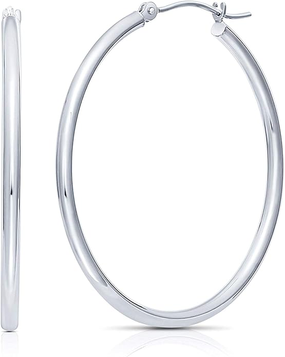 14k White Gold Polished Real Gold Hoop Earrings, Plain Round Gold Hoops, White Gold Hoop Earrings