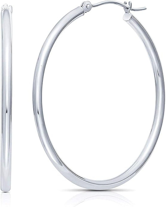 14k White Gold Polished Real Gold Hoop Earrings, Plain Round Gold Hoops, White Gold Hoop Earrings