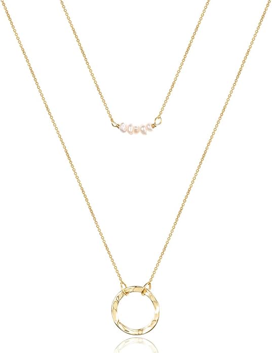 Turandoss Dainty Layered Choker Necklace, Handmade Y Pendant Necklace Multilayer Bar Disc Necklace Adjustable Layering Choker Necklaces for Women