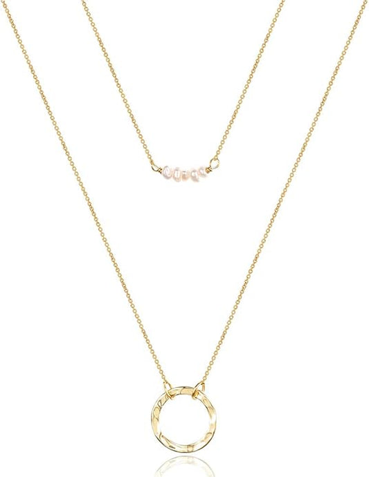 Turandoss Dainty Layered Choker Necklace, Handmade Y Pendant Necklace Multilayer Bar Disc Necklace Adjustable Layering Choker Necklaces for Women