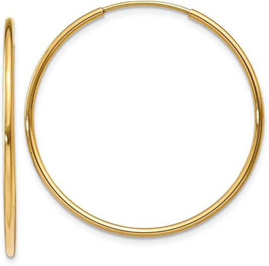 14k Gold Endless Hoop Earrings, 1.25mm Thick Tube