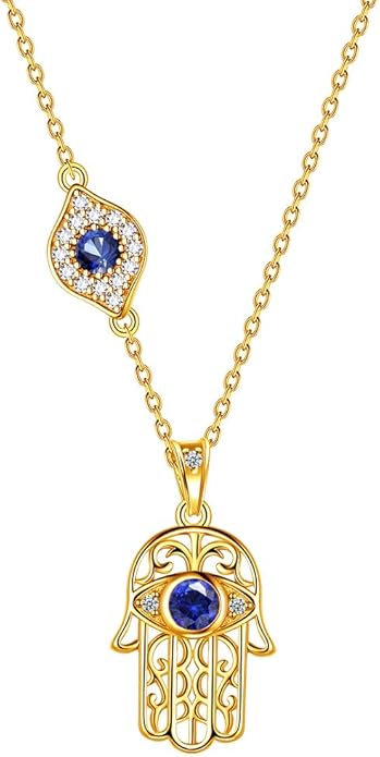 Evil Eye Necklace Evil Eye Hamsa Hand of Fatima Necklace 925 Sterling Silver Fine Jewelry Gifts for Womens White Blue CZ Third Eye Stud Earrings Turkish Eye Ring Hamsa Hand Jewelry Set Gifts Valentine Day Chrismtas Gifts