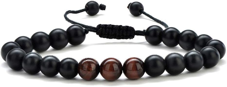 M MOOHAM Natural Stone Bracelets for Men - 8mm Tiger Eye, Matte Agate, Lava Rock - Teen Boys Gifts for Birthday, Anniversary, Christmas