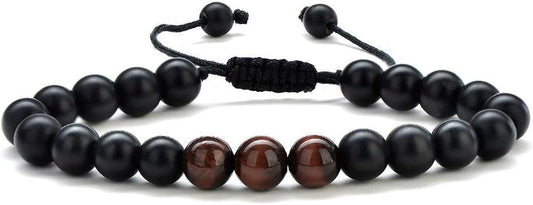 M MOOHAM Natural Stone Bracelets for Men - 8mm Tiger Eye, Matte Agate, Lava Rock - Teen Boys Gifts for Birthday, Anniversary, Christmas