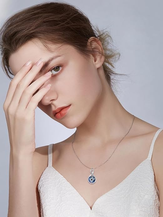 SNOWELLE Evil Eye Necklace 925 Sterling Silver Evil Eye Infinity Protection Pendant Good Luck Jewelry Gifts for Women
