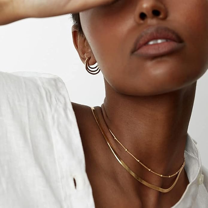 Freekiss Herringbone Necklace for Women,Dainty Gold Necklace,14k Gold Plated Snake,Gold Chain Choker Necklaces,Simple Gold Layered Necklaces,Gold Jewelry Gift for Women