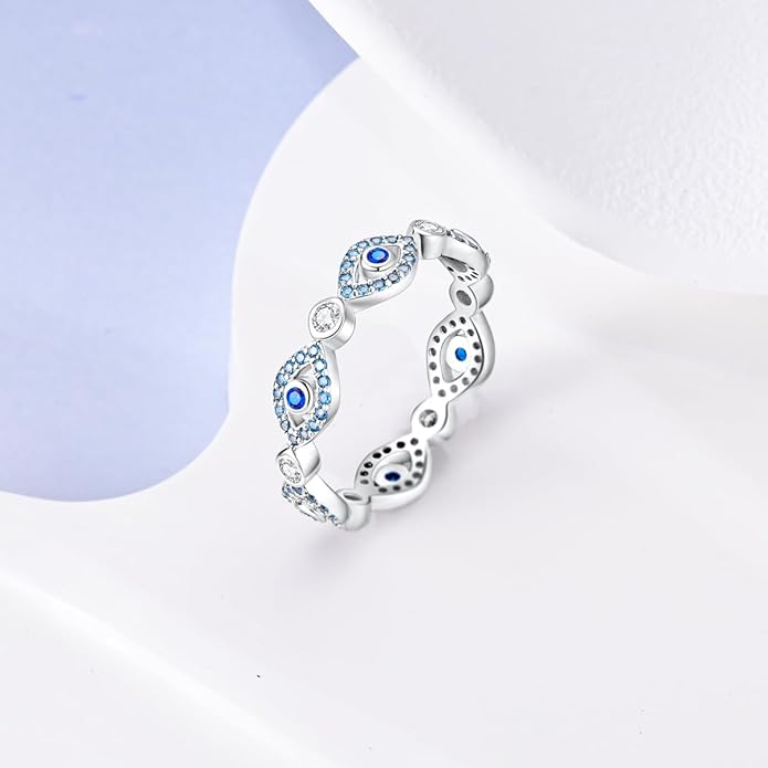NARMO 925 Sterling Silver Rings for Women Evil Eyes Rings Entwined Line Cubic Zirconia Rings Simple Stackable Finger Rings Engagement Ring Personality Rings Size 6-9
