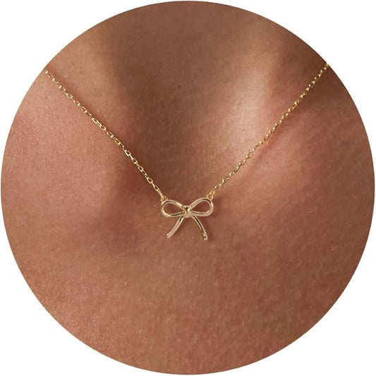 Gold Necklace for Women-14K Gold Plated Bow,Dragon,Shell, Palm Tree, Seahorse, Conch Shell,Sardines, Cowboy Boot,Bat,Bunny Pendant Beachy Jewelry for Women Gifts