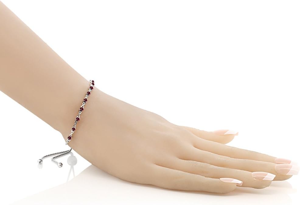 Gem Stone King Round Gemstone Birthstone Tennis Bracelet For Women | 925 Sterling Silver | 2.5MM Round | Fits Up To 9 Inch Wrist | Adjustable Bolo Bracelet For Women | Easy-On Easy-Off