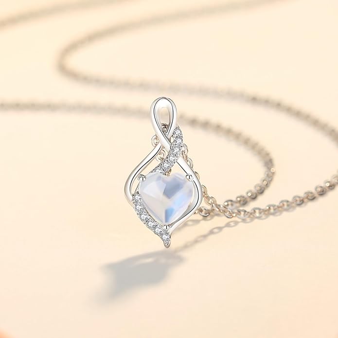 FANCIME 14K Solid White Gold Infinity Heart Birthstone Necklace for Women with Diamond Pendant Birthday Gifts for Mom Women Sterling Silver Chain 16" + 2" Extender
