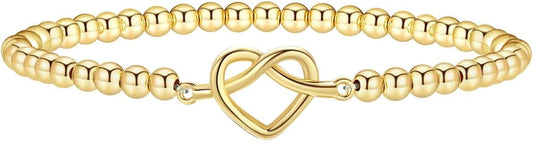 Beaded Bracelet for Women Trendy Stretch Handmade Ball Charm Bracelet Dainty Cross Heart Bow Wave CZ Stackable Jewelry Charm Gifts for Her